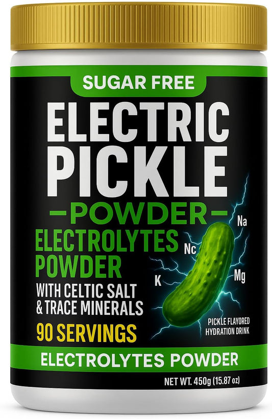 Electric Pickle Powder-Electrolytes Powder-Relieves Cramps and Hydrates Without Sugar. Pickle Flavored Hydration Powder-No Sugar. No Sweeteners. No Calories-Made in The USA