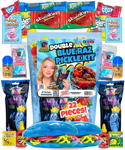 Ashley Dashley's Double Blue Raspberry Pickle Kit-Gift Pouch-2 Blue Raz Pickles w/Cotton Candy Crunch Powder & More