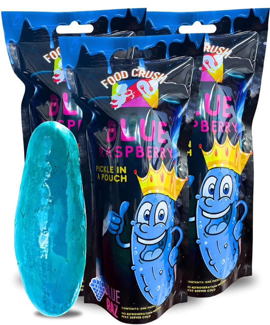 Blue Raspberry Pickles In A Pouch-(Pack of 3) Blue Raz Pickle as seen on Tiktok trend items. | Used in the blue raz pickle kit and in candy snack food gifts by Food Crush