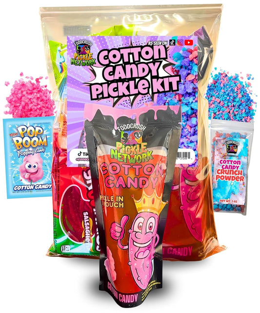 Cotton Candy Pickle Kit-Candy Gift Pouch (13 Pcs)-Gifts For Teens, Kids From Tiktok w Fruit Roll ups, skwinkles salsagheti Mexican candy snacks Variety Pack by Food Crush
