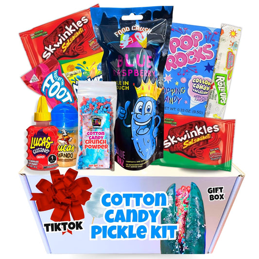 Cotton Candy Pickle Kit Gift Box-W/Blue Pickle, Cotton Candy Crunch, Pop Rocks, Lucas Gusano Chamoy, Skwinkles, As seen on Tiktok gifts for kids teen girls boys by FoodCrush