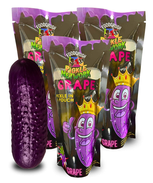 Grape Pickle In A Pouch (Pack of 3). Individually Wrapped Flavored Purple Pickles as seen on TikTok, used in pickle kits by Food Crush