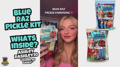 Blue Raspberry Pickle Kit-W/Cotton Candy Crunch-Candy Gift Pouch-(13 PCS) Birthday Christmas Gifts For Kids-Tiktok trend items by Food Crush (BLUE RAZ PICKLE KIT)